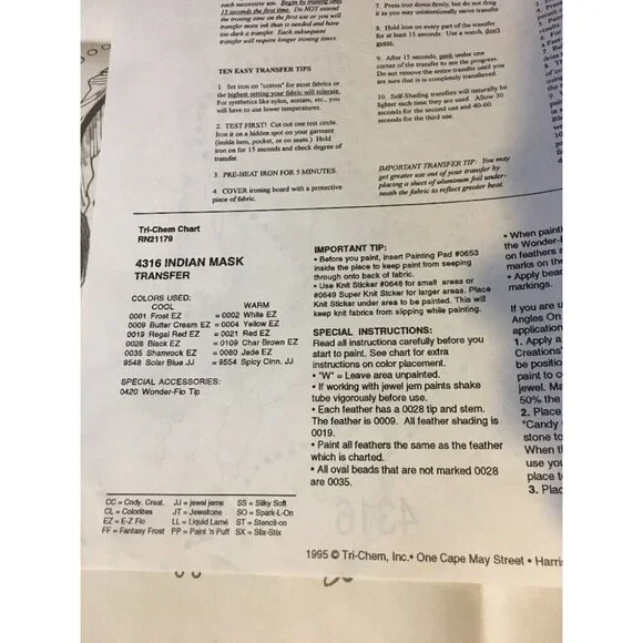 4316 Tri Chem Mardi Gras Mask Pre-Shaded Iron Transfer 21x6" - Picture 7 of 11